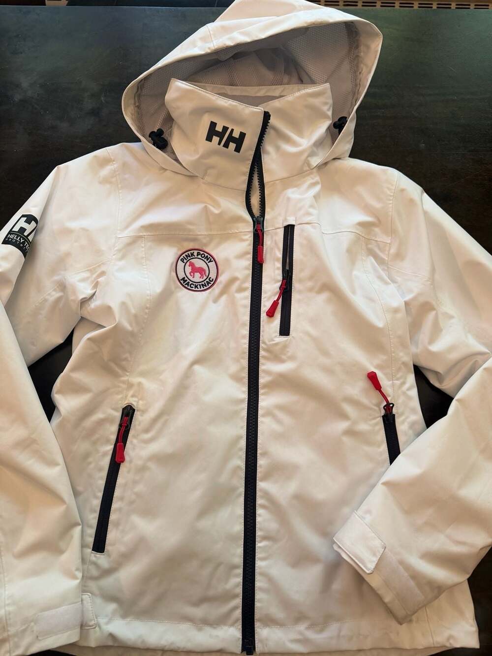 Helly Hansen Crew Hooded Midlayer Jacket Size XS/TP White Pink Pony Mackinac